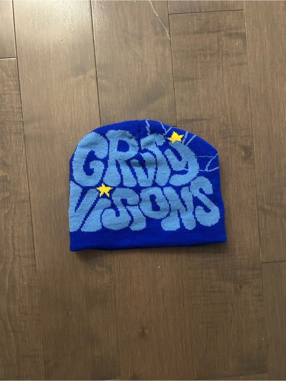Blue Graphic Knit Beanie Hat - 'Grid Visions' Design